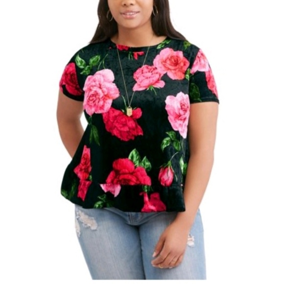 Tops - Velvet Black Floral Top/ w FREE MATCHING FACE MASK